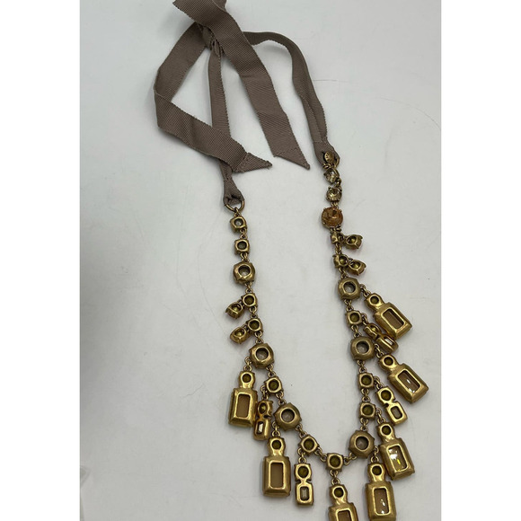 J. Crew Pink Opalescent Opaque and Shiny Rhinestone‎ Mauve Ribbon Tie Necklace - Picture 10 of 12